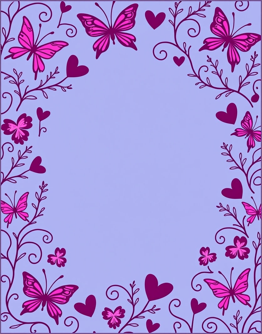 Vibrant Pink Butterfly Vine Heart Rug