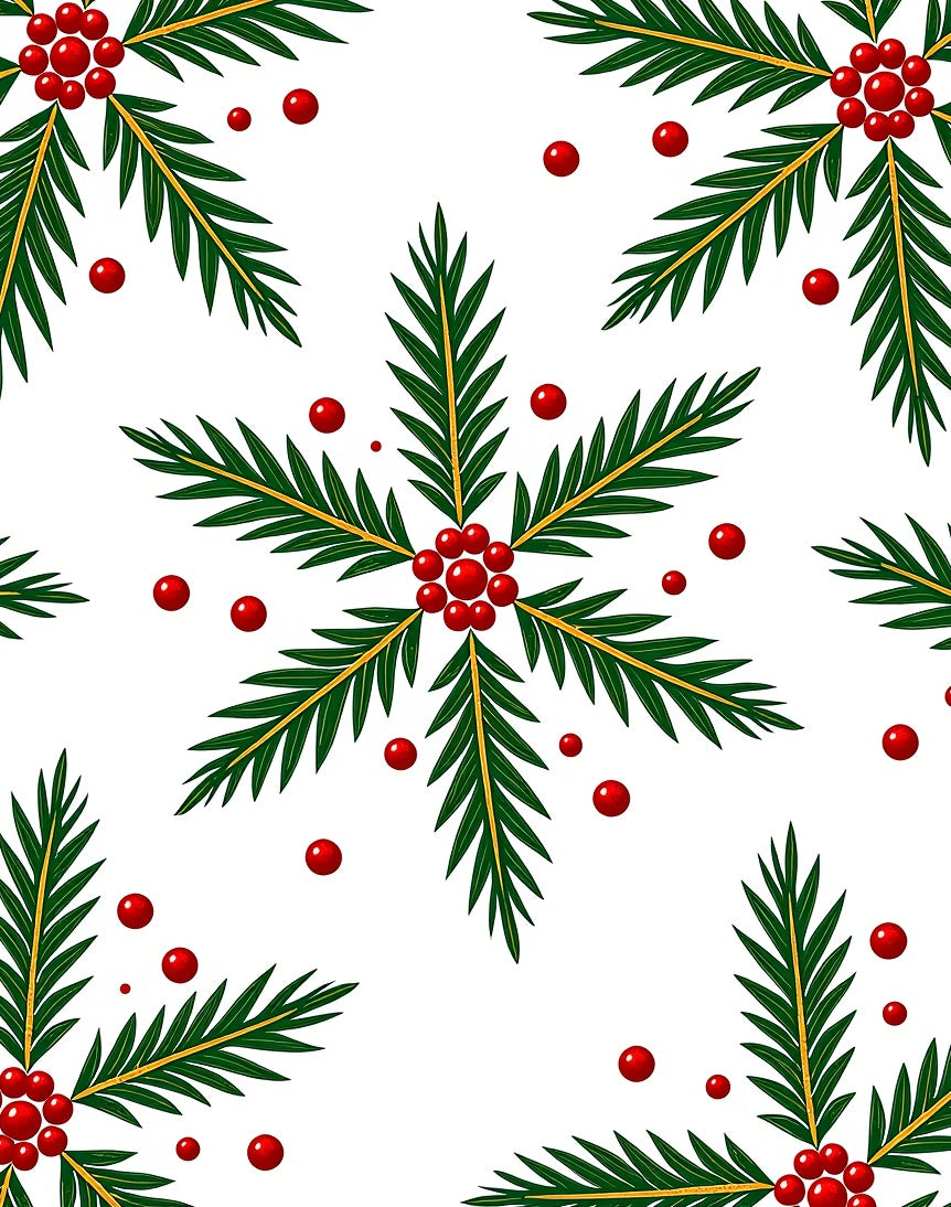 Christmas Green Pine Sprig Red Berry Rug