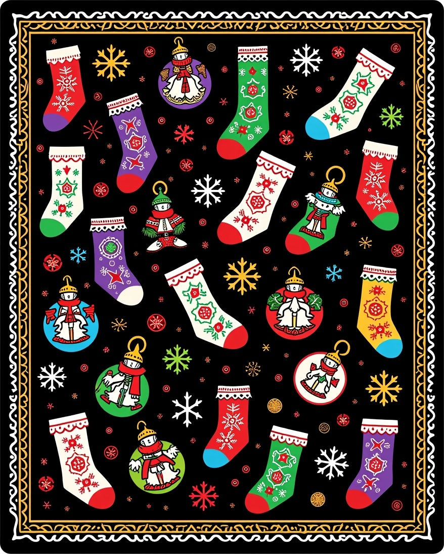 Christmas Stockings Snowflakes Festive Border Rug