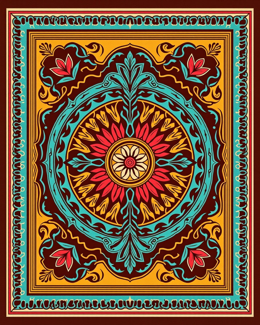Ornate Crimson Teal Floral Medallion Rug