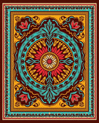 Ornate Crimson Teal Floral Medallion Rug