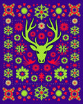 Vibrant Green Deer Folklore Blooms Rug