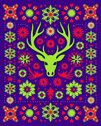 Vibrant Green Deer Folklore Blooms Rug