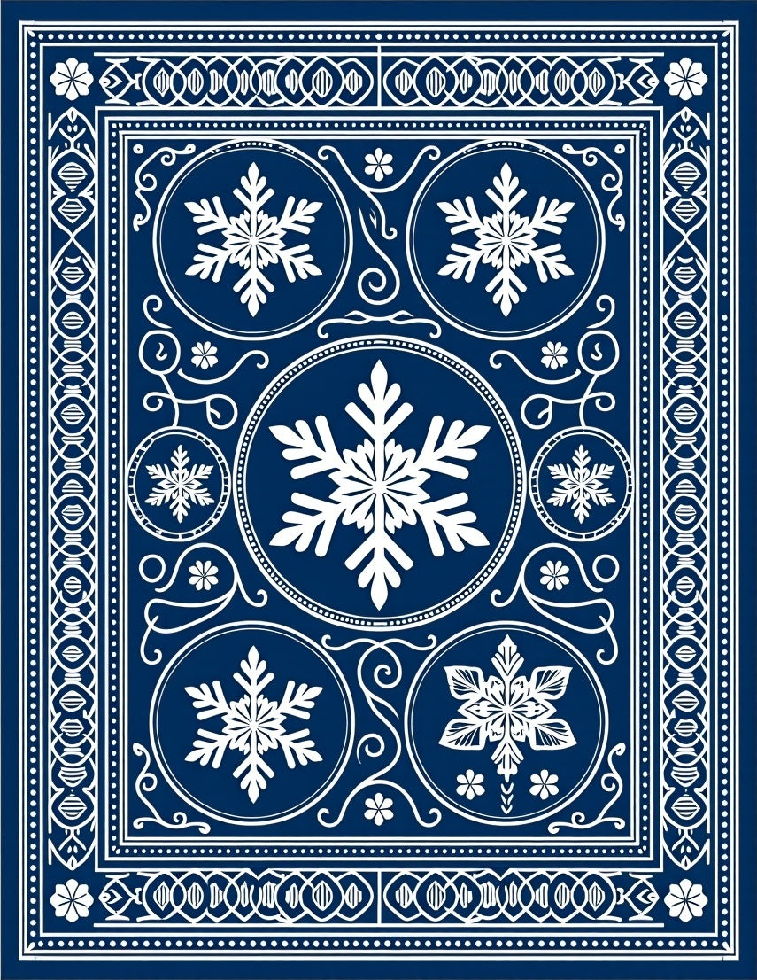 Navy White Snowflake Medallion Rug