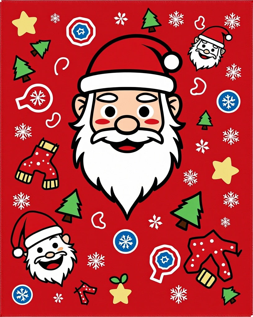 Jolly Santa Christmas Icons Red Rug
