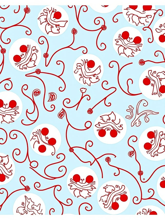 Light Blue Red Whimsical Whimsical Fruit Vines Rug