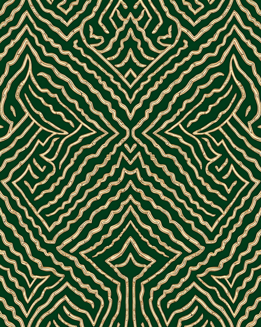 Emerald Green Wavy Lines Geometric Rug