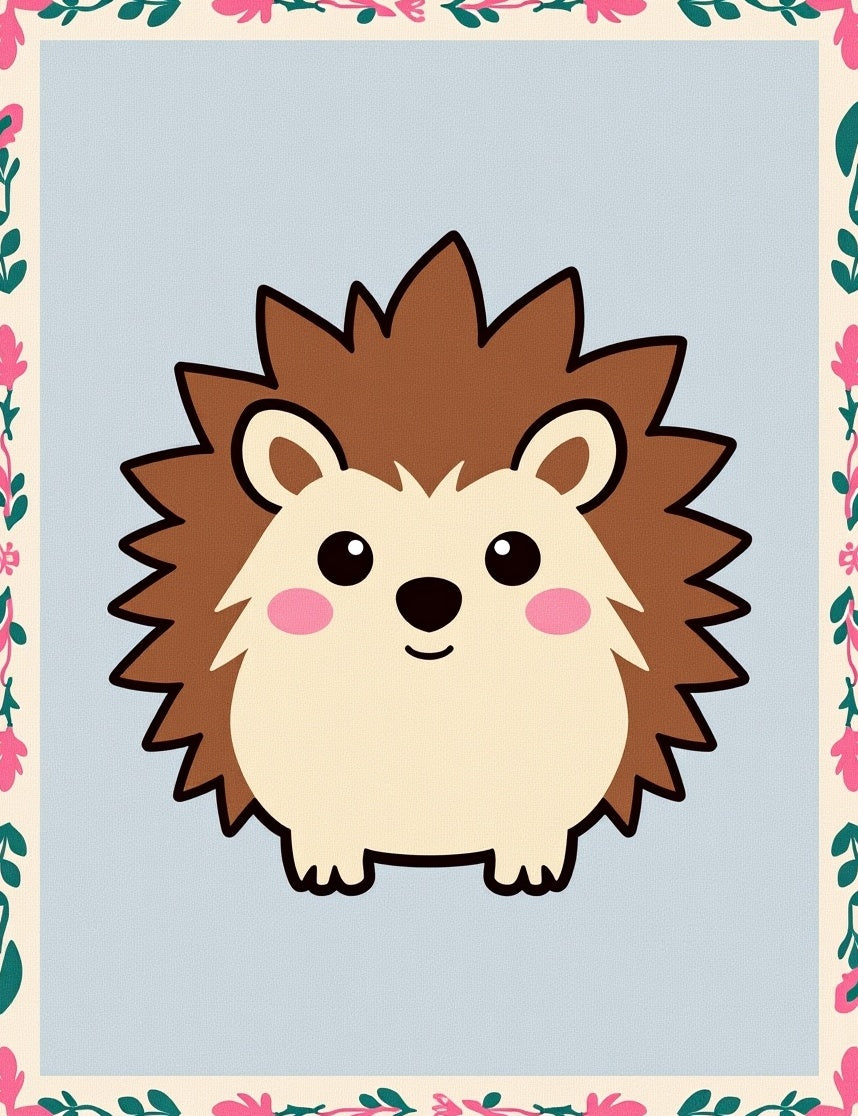 Cute Brown Hedgehog Floral Border Rug