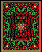 Bold Red Green Floral Medallion Rug