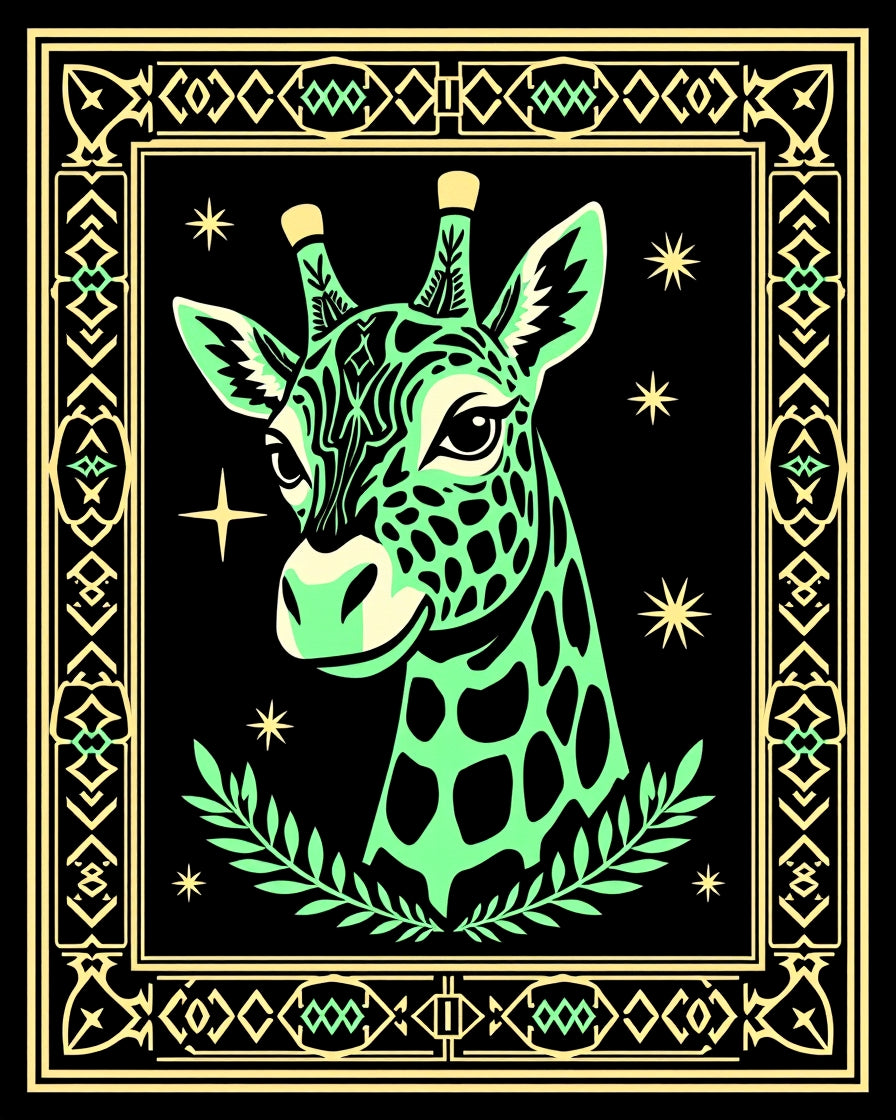 Whimsical Green Giraffe Starry Night Rug