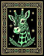 Whimsical Green Giraffe Starry Night Rug