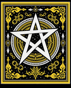 Black Yellow White Pentagram Mandala Rug
