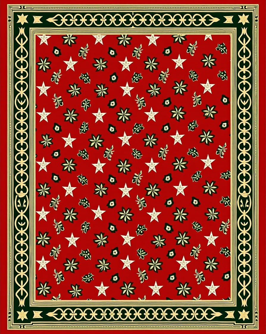 Red Festive Star Floral Border Rug