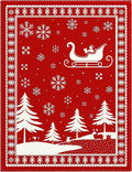 Festive Red Winter Sleigh Scene Rug