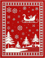 Festive Red Winter Sleigh Scene Rug