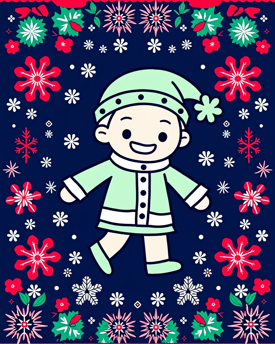 Christmas Character Snowflake Border Rug