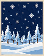Midnight Blue Snowfall Forest Pines Rug