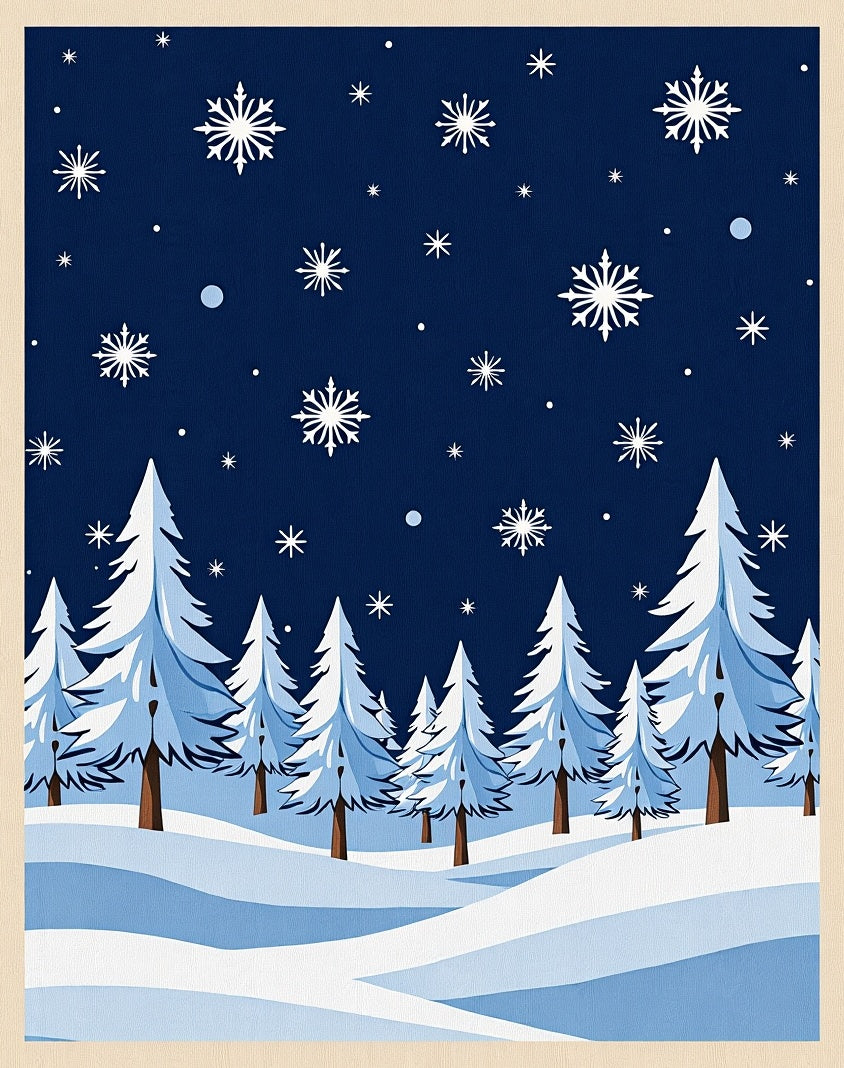 Midnight Blue Snowfall Forest Pines Rug
