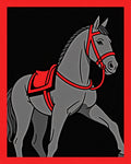 Gray Horse With Red Saddle Harness Rug