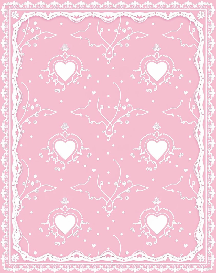 Pink White Heart Lace Border Rug