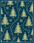 Golden Pine and Snowflake Navy Rug