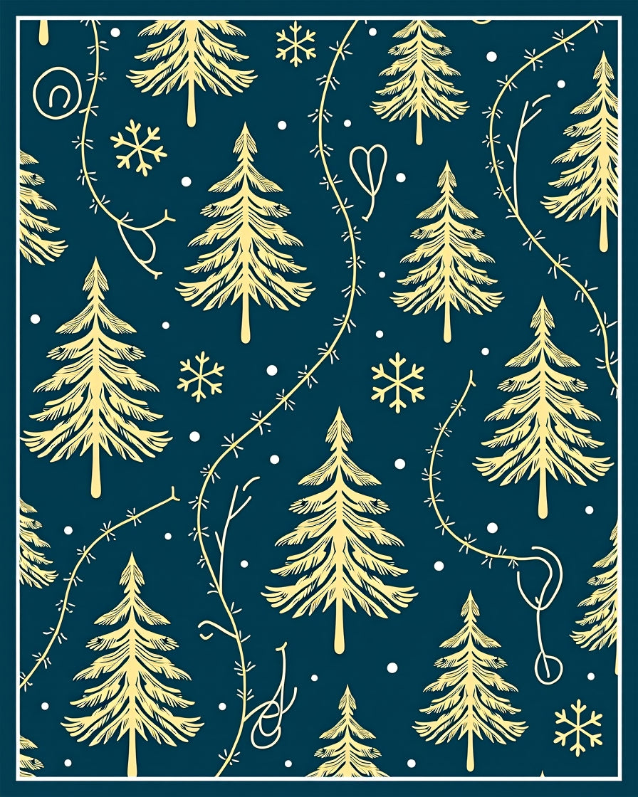 Golden Pine and Snowflake Navy Rug