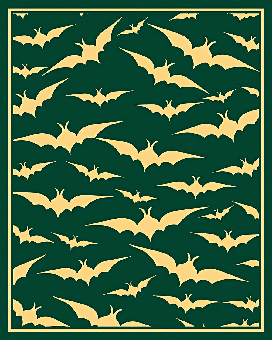 Golden Bats Fluttering Dark Teal Canvas Rug