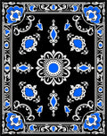 Black Floral Medallion Blue White Rug