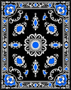 Black Floral Medallion Blue White Rug