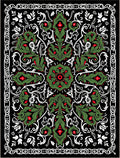 Green Red Foliage Black Ornamental Rug