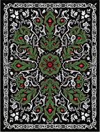 Green Red Foliage Black Ornamental Rug