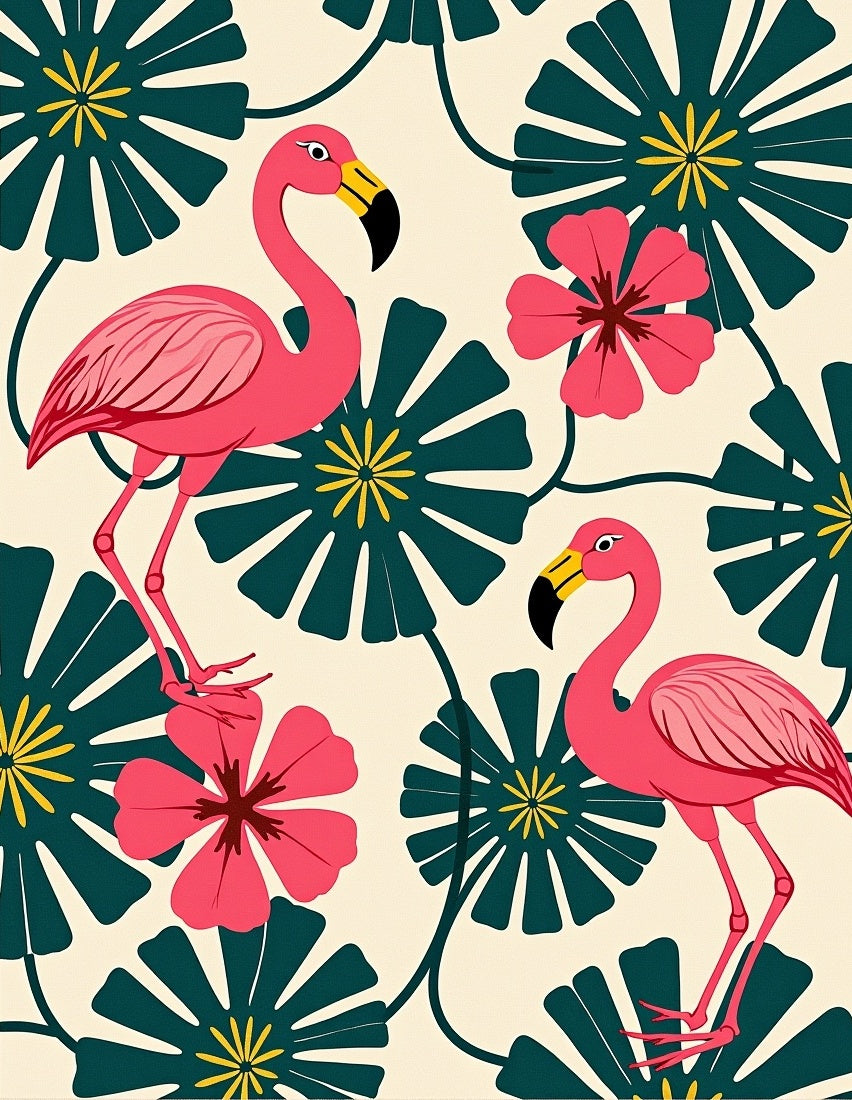 Pink Flamingo Tropical Floral Blossom Rug
