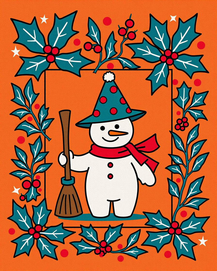 Retro Snowman Holly Frame Rug