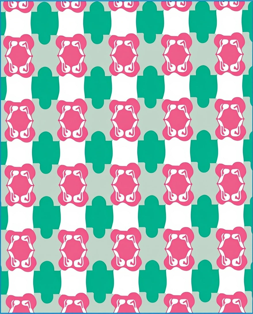 Pink Teal Gray Quatrefoil Arrangement Rug