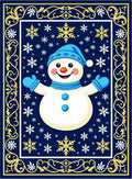Dark Blue Snowman Snowflake Border Rug