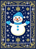 Dark Blue Snowman Snowflake Border Rug