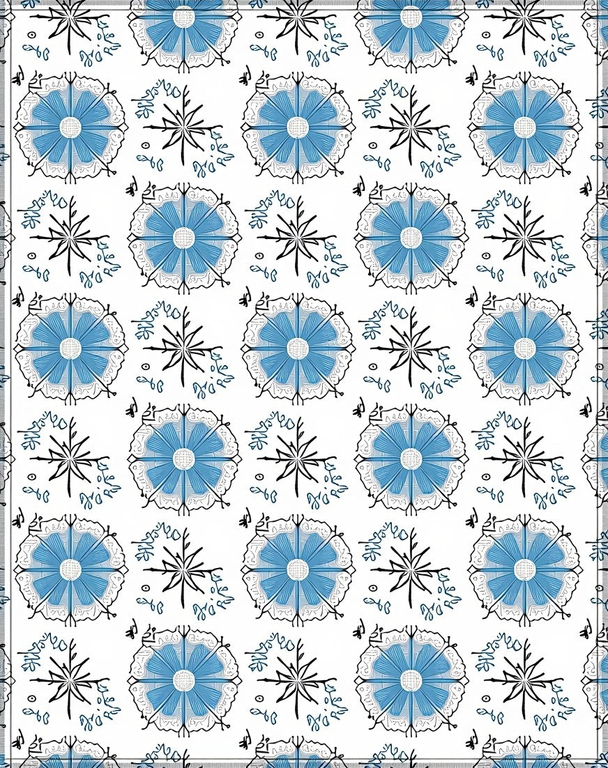 Delicate Blue Floral Radial Medallion Rug