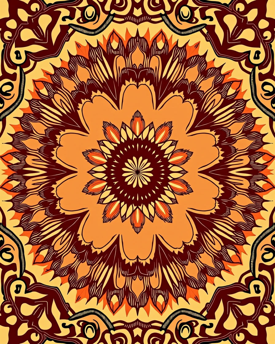 Vibrant Orange and Brown Mandala Rug