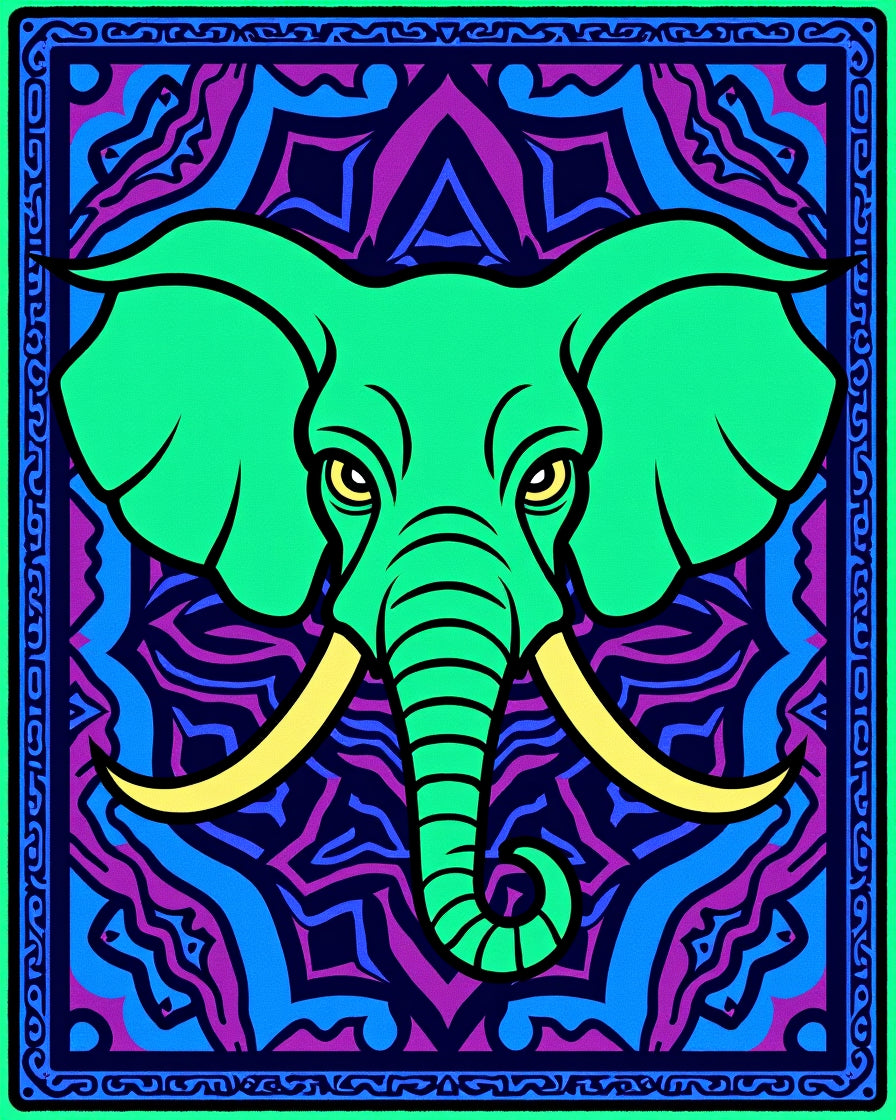Vibrant Green Elephant Tribal Mandala Rug