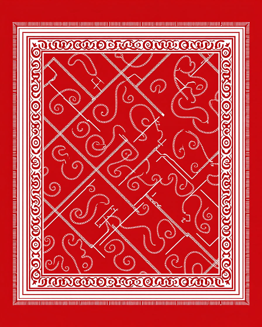 Red White Scrollwork Border Rug