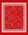 Red White Scrollwork Border Rug