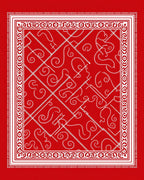 Red White Scrollwork Border Rug