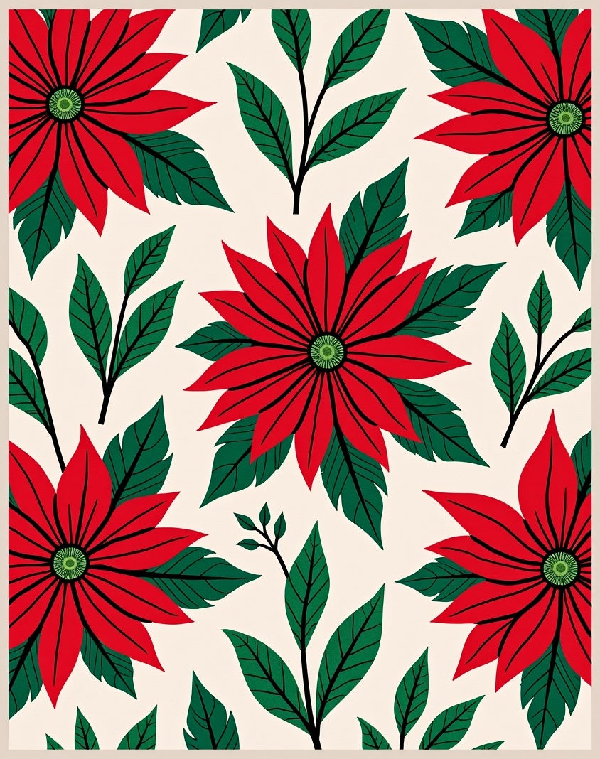Red Poinsettia Floral Arrangement Rug