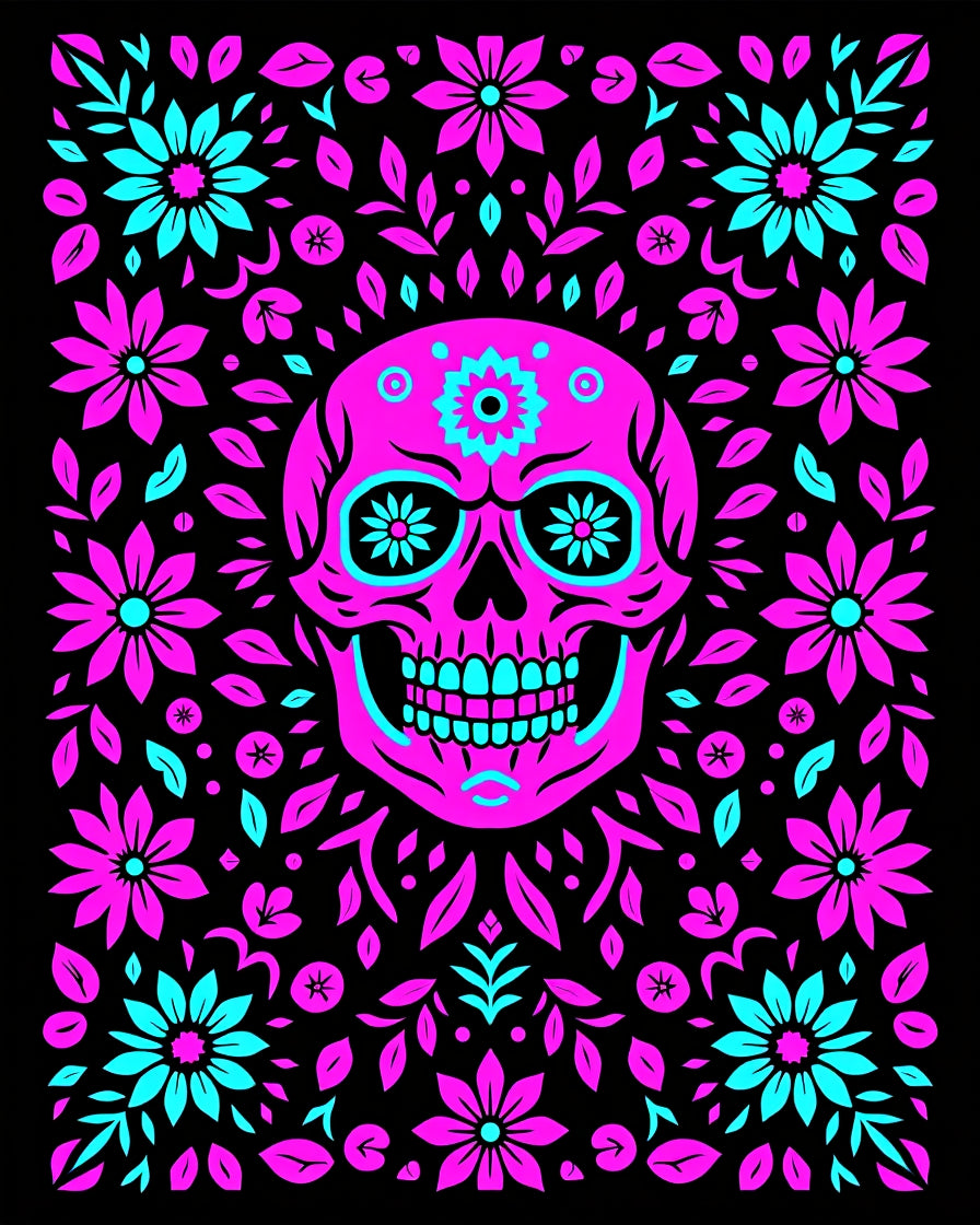 Vibrant Skull Floral Garden Rug