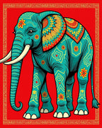 Vibrant Teal Elephant Floral Border Rug