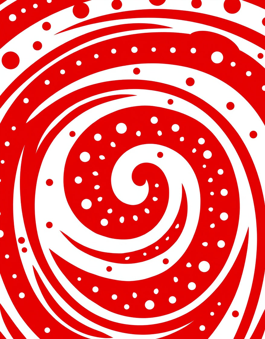 Red White Swirl Polka Dot Accent Rug