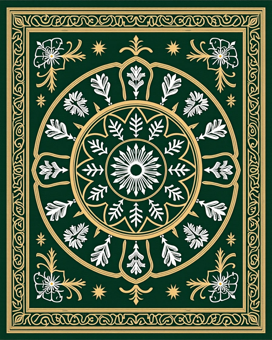 Emerald Green Floral Medallion Mandala Rug