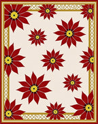 Crimson Floral Gold Border Medallion Rug