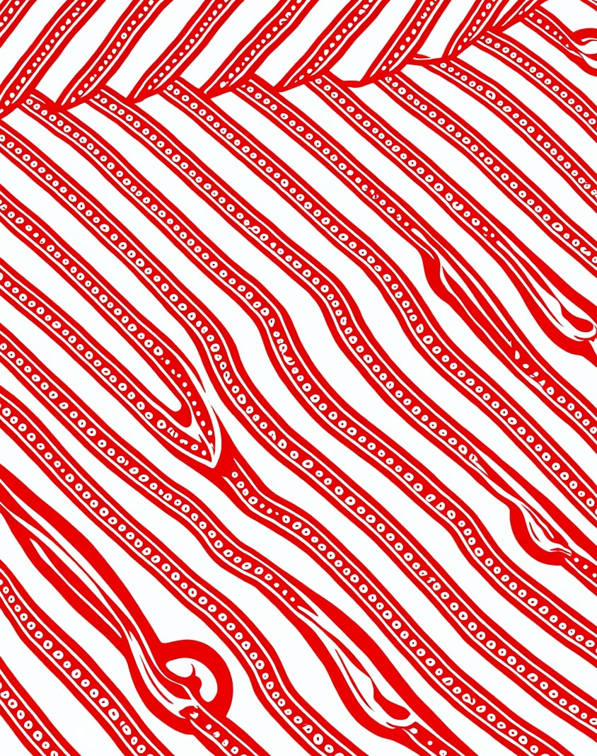 Crimson White Wavy Stripe Rug