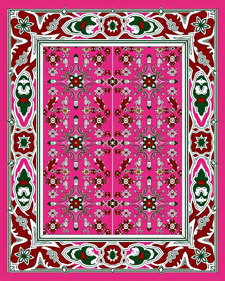 Pink Jewel Tone Geometric Floral Medallion Rug